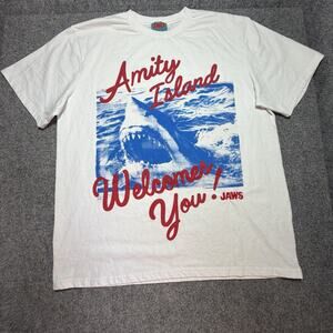 Jaws x Shoe Palace Men’s Amity Island (2 Sided) Embroidered White T-Shirt (Sz L)